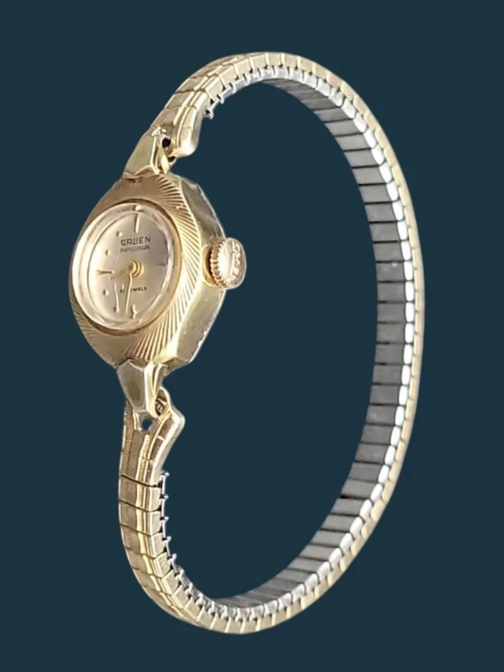 Vtg 1967 Gruen Ladies Cocktail Watch 10KGP Florentine Bezel 10KGF Speidel Band